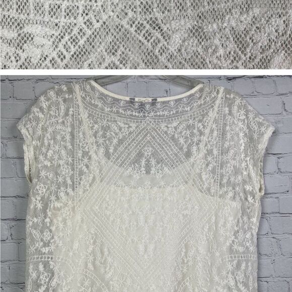 Ralph Lauren Boho Cottagecore Lace Sheer Overlay Cami 2 Piece Boxy blouse M - Picture 3 of 12